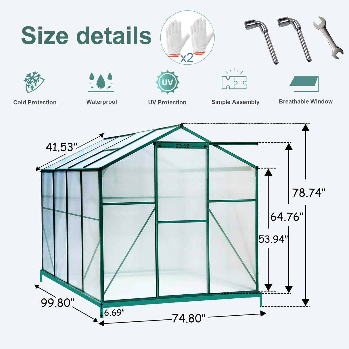 Polycarbonat-Gewächshaus, 1,8 x 2,4 m, robust, begehbarer Pflanzengarten für Hinterhof/Außenbereich