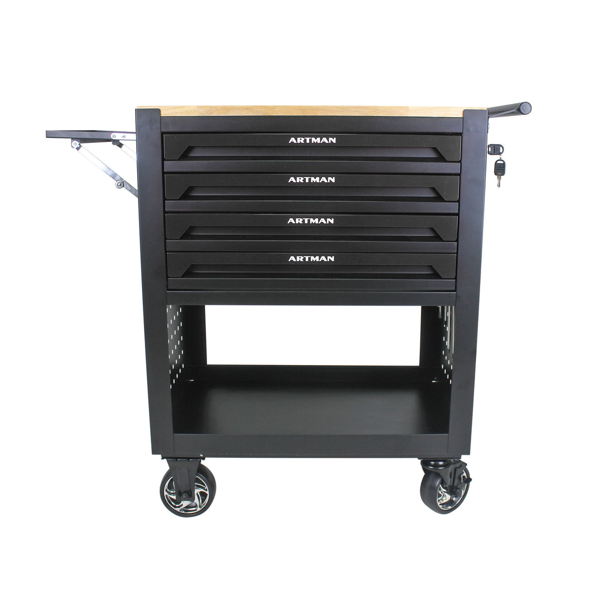 4 Drawers Multifunctional Tool Cart with Wheels and Wooden Top Black