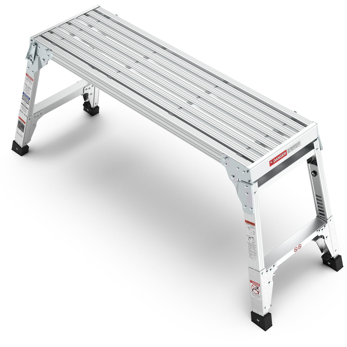 Aluminum Work Platform Large Size Step Stool Folding Portable Bench 40" Width Telescopic Feet 22" -27.5" Height Adjustable--Grey