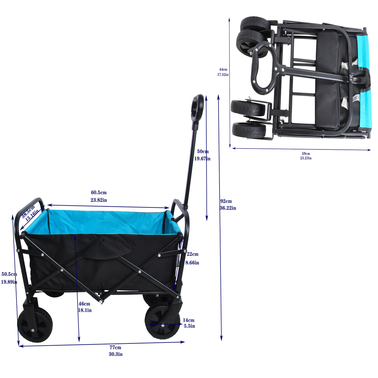 Mini chariot pliant jardin Shopping chariot de plage noir bleu