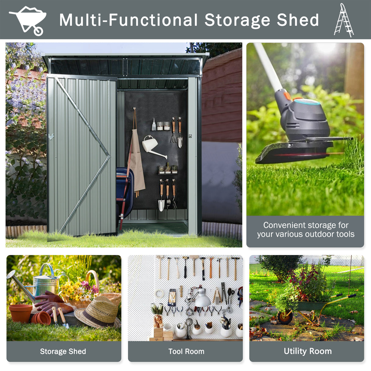 5ft x 3ft Outdoor Metal Storage Shed Transparent Plate Black