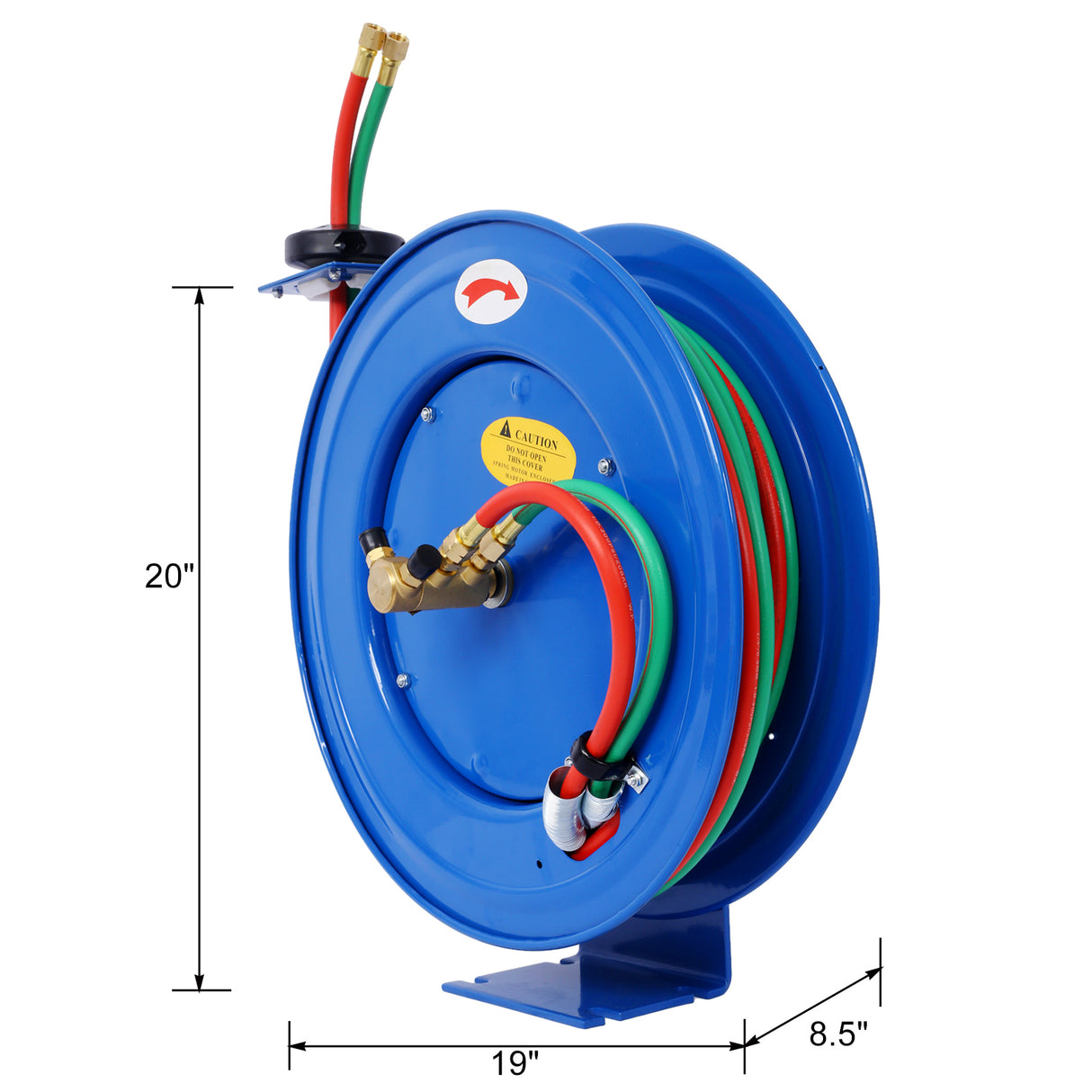 Welding Hose Reel Retractable 1/4 Inch x 50Foot Twin Oxygen Acetylene Rubber Hoses STD Max 200PSI Heavy Duty Industrial Single Arm Construction