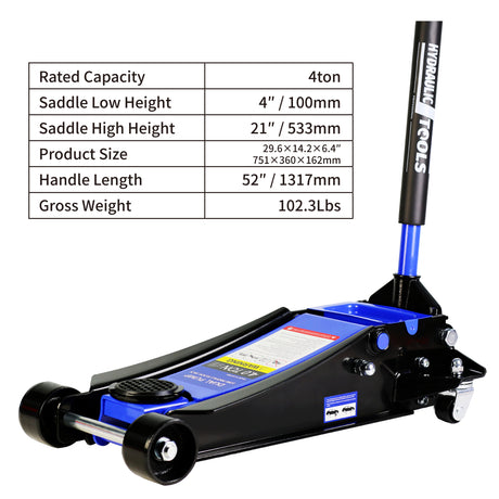 4 Ton Low Profile Heavy-Duty Steel Racing Floor Jack with Dual Piston Quick Lift Pump Lifting Range 4"-21"