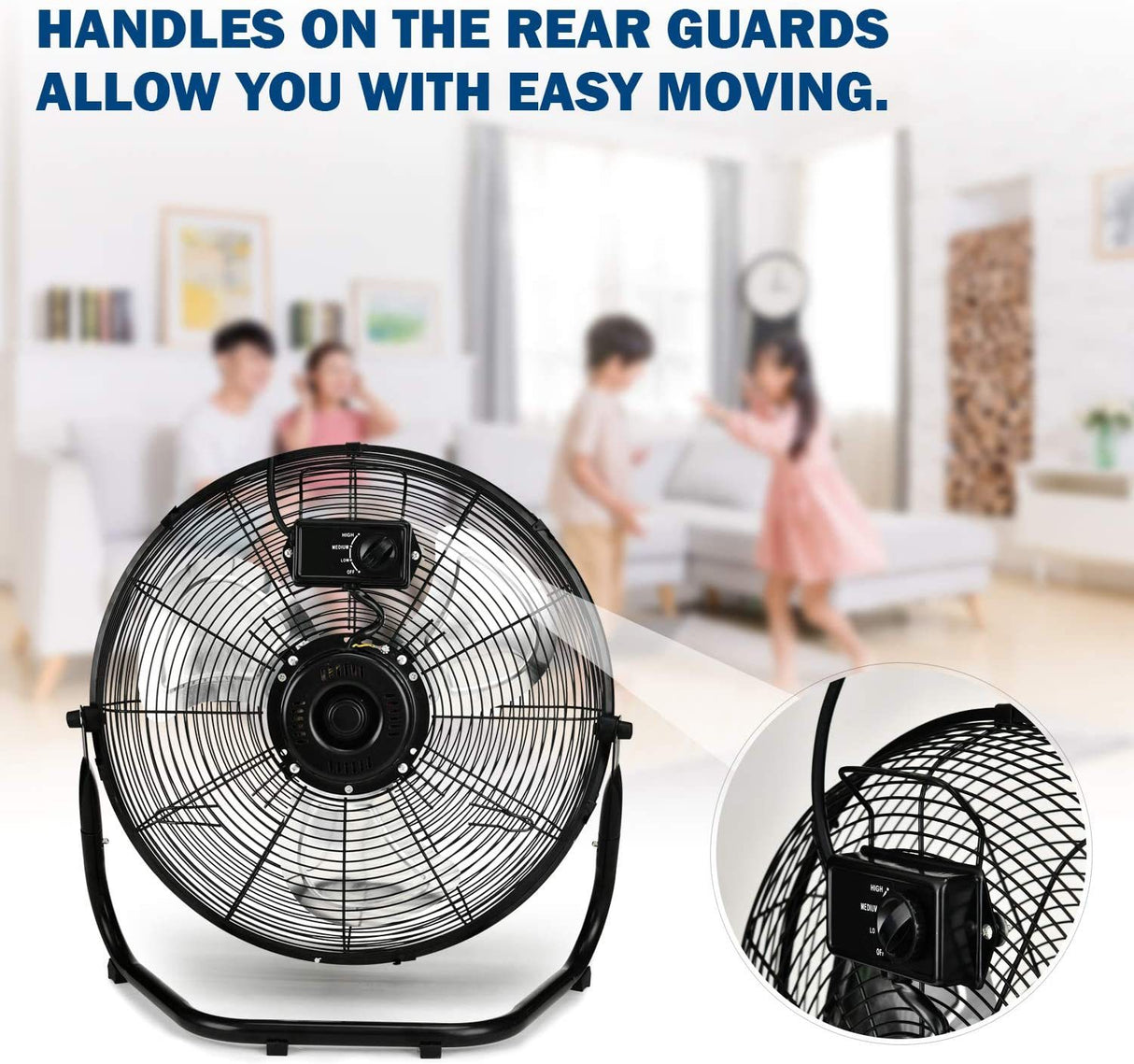 2 Pack Simple Deluxe 18 Inch 3-Speed ​​High Velocity Heavy Duty Metal Industrial Floor Fans Tahimik para sa Bahay Commercial Residential at Greenhouse Use Outdoor/Indoor Black