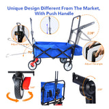 Folding Collapsible Outdoor Utility Wagon Heavy Duty Garden Portable Hand Cart Drink Holder Adjustable Handles Blue