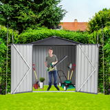 6x4x6ft Garden Metal Storage Shed Outdoor Storing Tools Rainproof Hinge Door Version Gray White