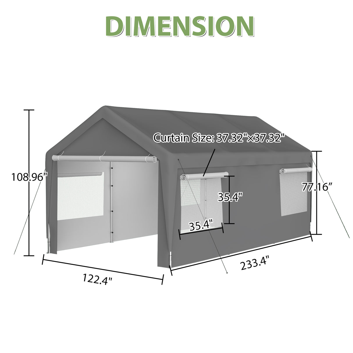 Auvent d'abri de voiture 10x20 pieds, garage robuste pour bateau et voiture avec parois latérales amovibles et fenêtres ventilées enroulables