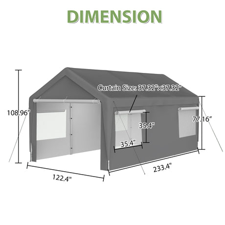 Toldo para cochera de 10 x 20 pies, garaje resistente para barcos y coches con paredes laterales extraíbles y ventanas ventiladas enrollables