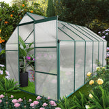 6 x 12 FT Polycarbonat-Gewächshaus mit erhöhtem Sockel und Anker, robustes begehbares Aluminium für den Garten im Freien, ganzjährig grün