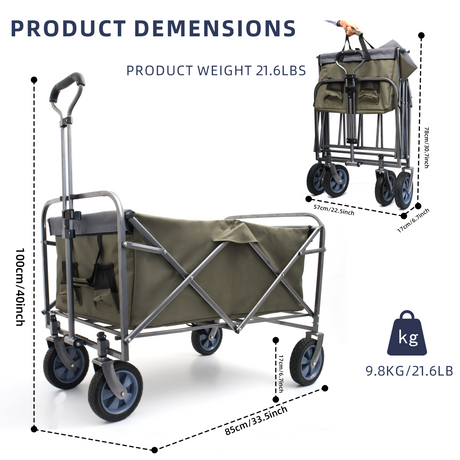 Carrito de playa micro plegable multiusos para jardín al aire libre, carrito plegable para acampar, gris caqui