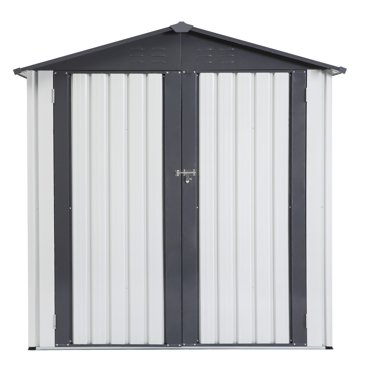 6x4x6ft Hardin Metal Storage Shed Mga Tool sa Panlabas na Pag-iimbak ng Rainproof Hinge Door Version Grey White