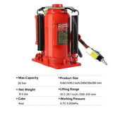 20 Ton Air Hydraulic Bottle Jack with Manual Hand Pump Used for The Maintenance of Automobiles Agricultural Vehicles Heavy Trucks Mobile Machinery and Heavy Equipment