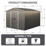 8x10ft Outdoor Metal Storage Shed Gray