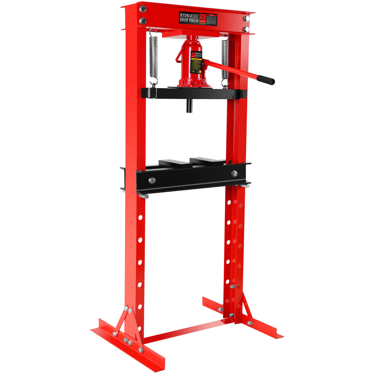 20 Ton Hydraulic Shop Floor Press Steel H-Frame Adjustable Working Table Stand Jack for Gears and Bearings Red