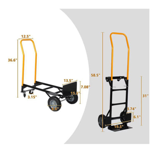 Hand Truck Dual Purpose 2 Wheel Dolly Cart at 4 Wheel Push Cart na may Swivel Wheels 330 Lbs Capacity Heavy Duty Platform Cart para sa Paglipat ng Warehouse Garden Grocery