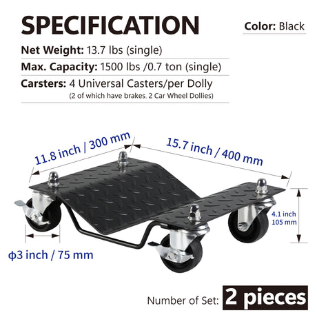 2 Stück schwarze Auto-Dolly-Rad-Reifen-Hochleistungs-Skate-Auto-Reparatur