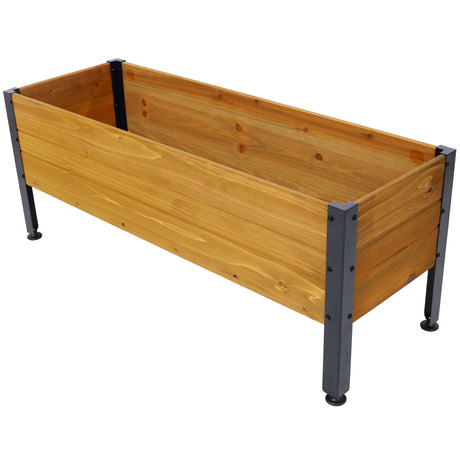 Wood Rectangular Garden Planter Box Itinaas na Kama Panlabas na Matataas na Herb Gulay Bulaklak Mahusay Patio Deck Balkonahe