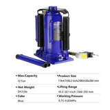 Pneumatic Air Hydraulic Bottle Jack with Manual Hand Pump 12 Ton Heavy Duty Auto Truck Travel Trailer Repair Lift Blue