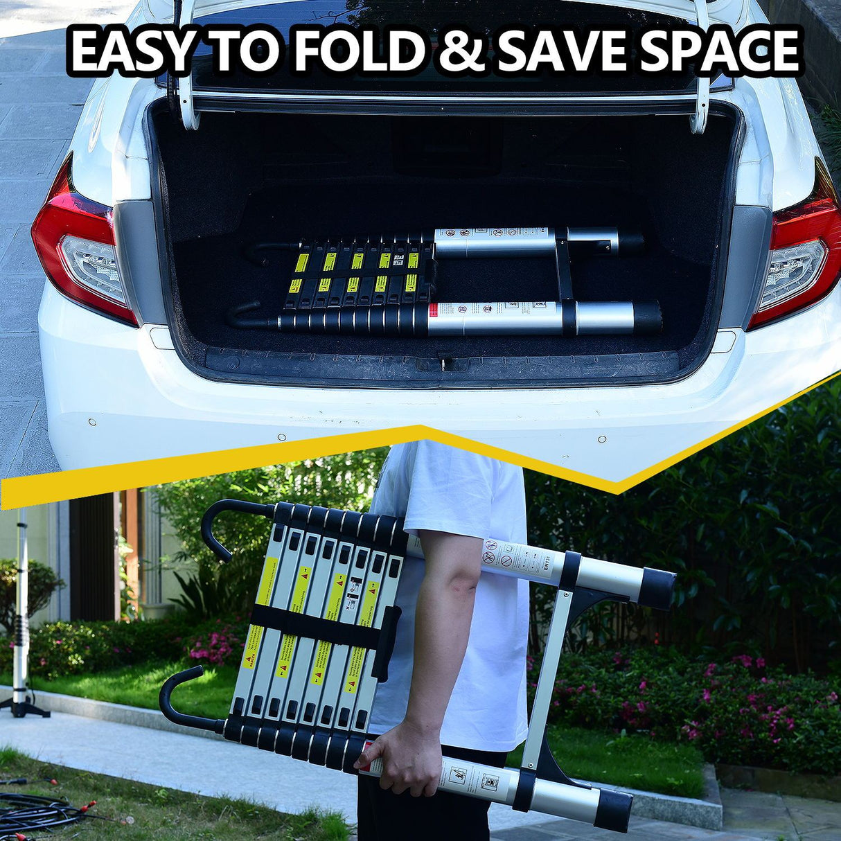 10.5ft (mga 3.2m) Multi-Functional Foldable Retractable Ladder na may Hook Sluminum Angkop para sa Araw-araw na Paggamit ng RV Attic Home 330 Pounds