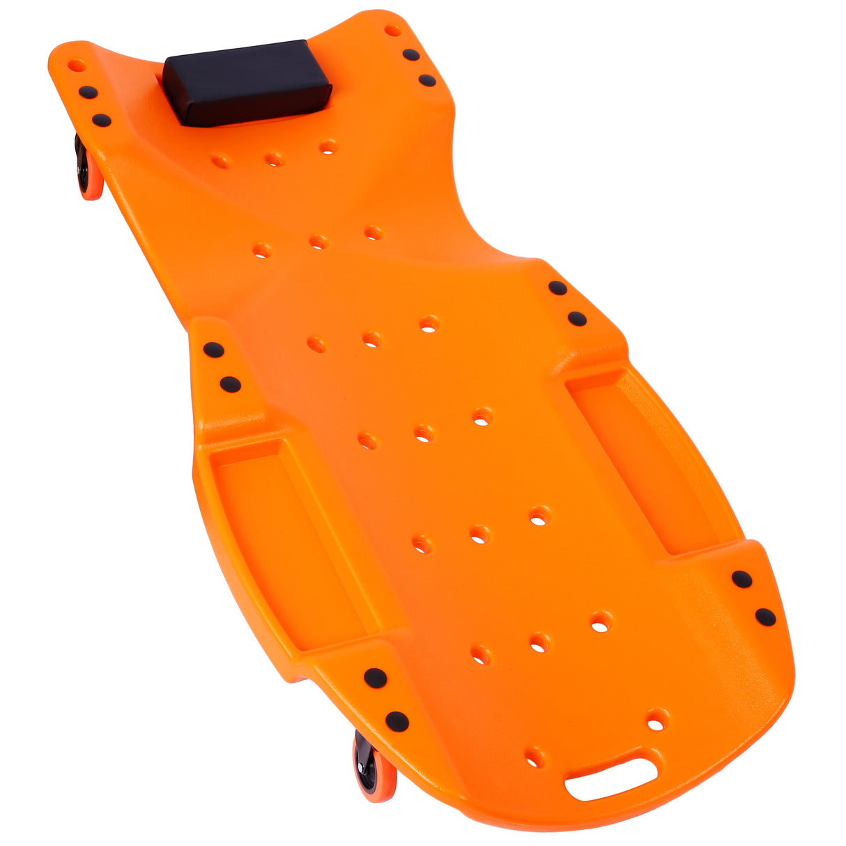 Plastic Creeper 48 Inch Blow Molded Ergonomic HDPE Body with Padded Headrest & Dual Tool Trays 440 Lbs Capacity Orange