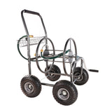 4 Wheels Portable Garden Hose Reel Cart with Storage Basket Rust Resistant Heavy Duty Water Hose Holder