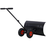 Snow Shovel Pusher with Wheels Cushioned Adjustable Angle Handle Removal Tool 29" Blade 10" Wheels Black