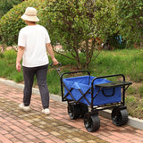 Folding Wagon Garden Shopping Beach Cart Blue Metal