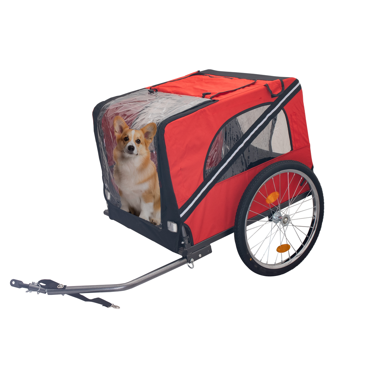 Dog Bike Trailer Breathable Mesh Dog Cart with 3 Entrances Safety Flag 8 Reflectors Folding Pet Carrier Wagon with 20 Inch Wheels Bicycle Carrier for Medium and Small Sized Dogs Red Black