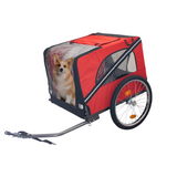 Dog Bike Trailer Breathable Mesh Dog Cart with 3 Entrances Safety Flag 8 Reflectors Folding Pet Carrier Wagon with 20 Inch Wheels Bicycle Carrier for Medium and Small Sized Dogs Red Black