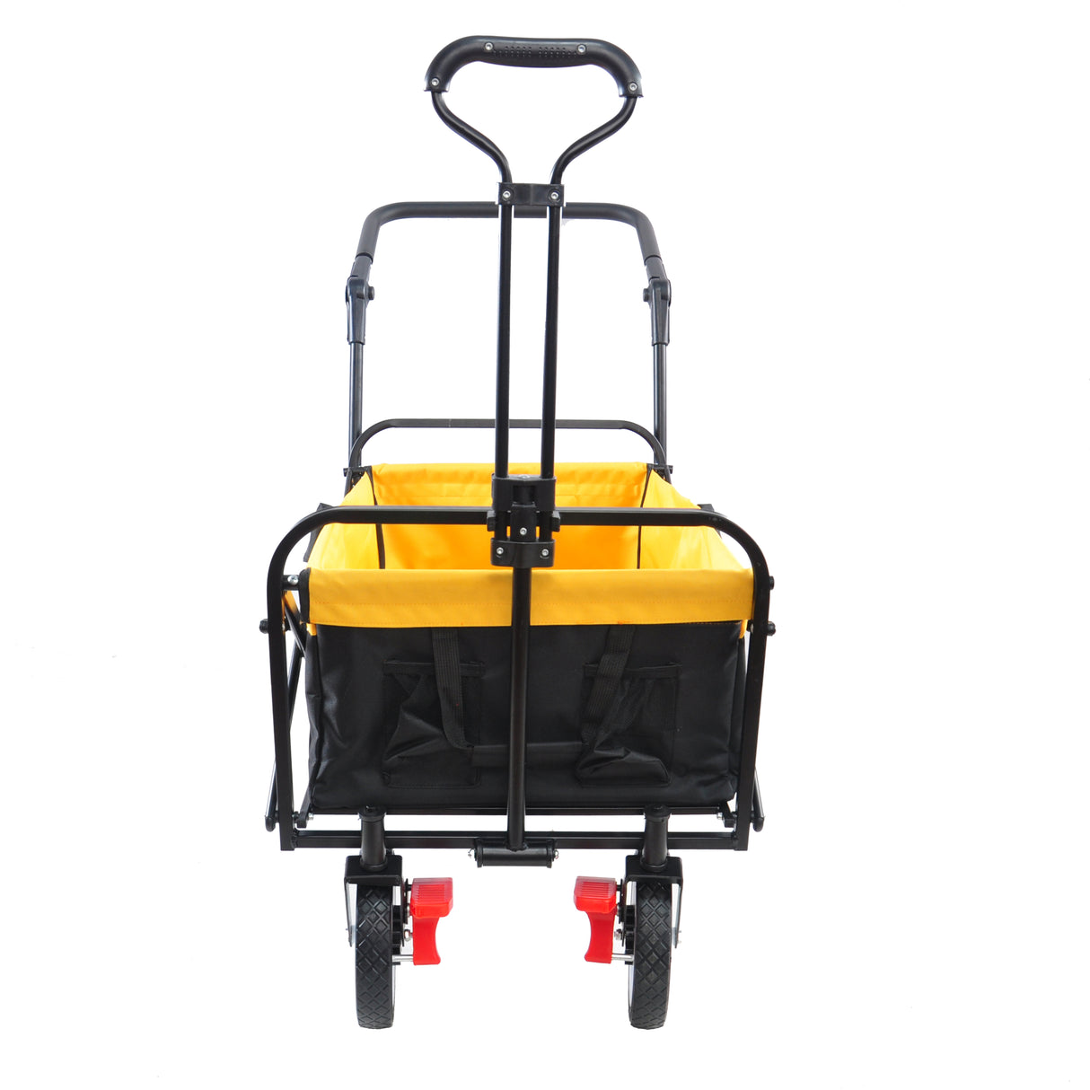 Folding Wagon Collapsible Outdoor Utility Heavy Duty Garden Portable Hand Cart Drink Holder Adjustable Handles Yellow