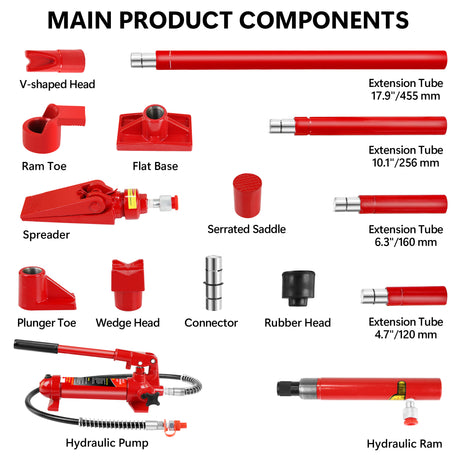 4 Ton Porta Power Kit Portable Hydraulic Jack with Oil Hose Auto Body Frame Kit with Storage Case for Car Repair Truck Farm