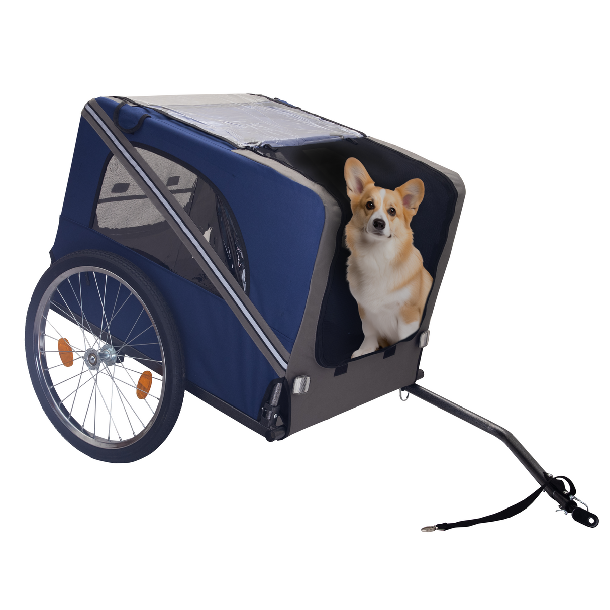 Dog Bike Trailer Breathable Mesh Dog Cart na may 3 Entrance Safety Flag 8 Reflectors Folding Pet Carrier Wagon na may 20 Inch Wheels Bicycle Carrier para sa Katamtaman at Maliit na Laki na Aso Blue Gray