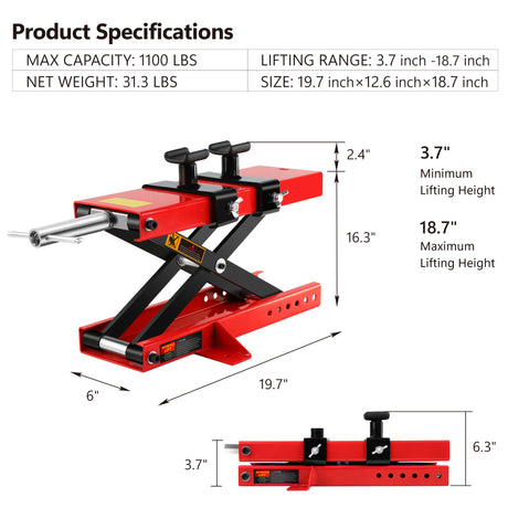 Motorrad Center Scissor Lift Jack Hoist Stand Fahrräder ATVs Scooter Kurbel mit Sattel und Sicherheitsnadeln 1100 LB