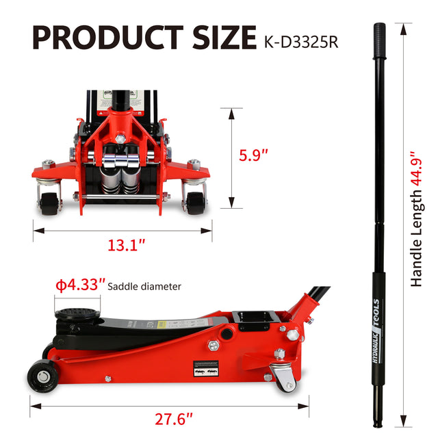 2.5 Ton Low Profile Floor Jack Steel Racing with Dual Pistons Quick Lift Pump Lifting Range 3.5"-19.5"