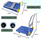 Chariot de diable à plateforme pliable 440 lbs. Capacité de poids 2 roues de frein pivotantes - Bleu