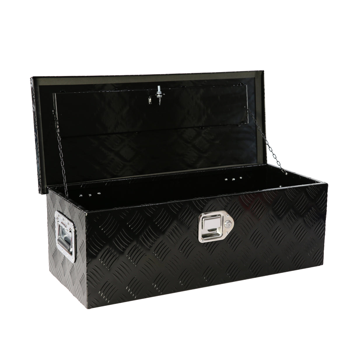 Herramienta de banda de rodadura de 5 barras de aluminio negro resistente de 30 pulgadas, caja larga para camioneta, camioneta, remolque, llaves de bloqueo de almacenamiento debajo de la carrocería (30,1 "× 12,8" × 10,4 ")