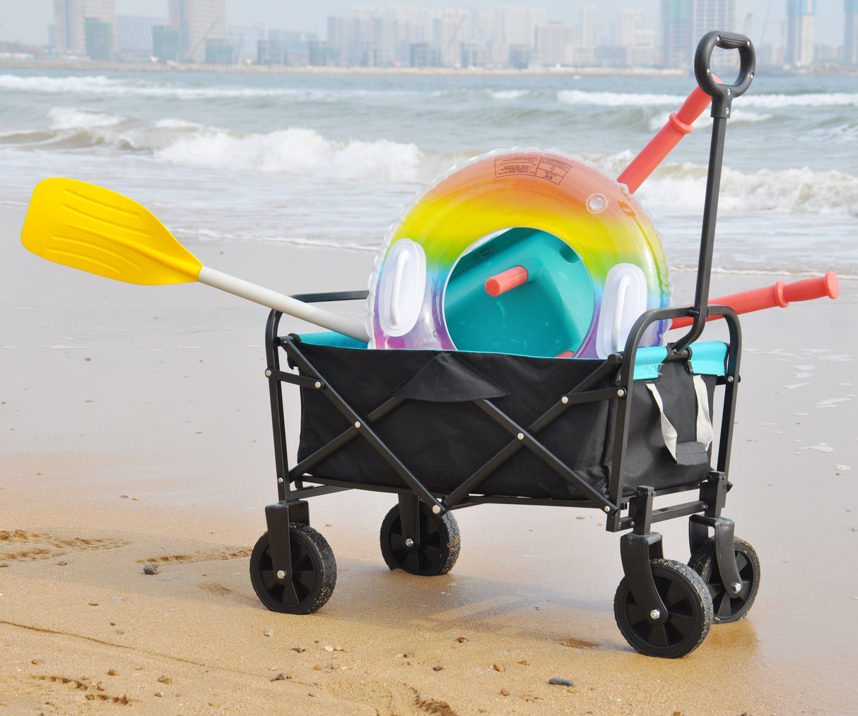 Mini carro plegable para compras de jardín, carrito de playa, negro y azul