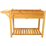 Support de jardinière en bois surélevé à 8 poches avec table d'appoint pliable et étagère de rangement pour herbes/légumes/fleurs - Marron