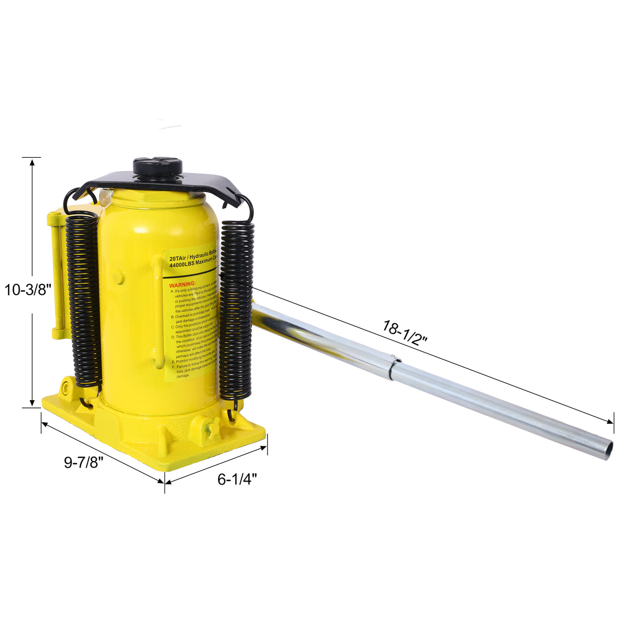 Cric Idraulico ad Aria a Bottiglia 20 Ton/44029 LBS Tutto Saldato Gamma di Sollevamento da 10,2-19,7 pollici Maniglia Manuale e Pompa per Camioncino per Auto Camper Riparazione Auto Ingegneria Industriale - Giallo