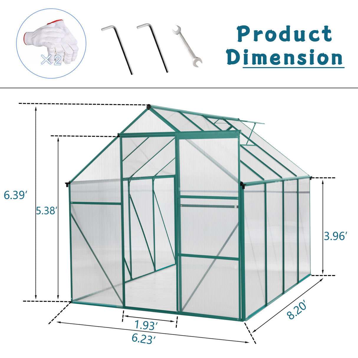 6 x 8 FT Outdoor Patio Greenhouse Green