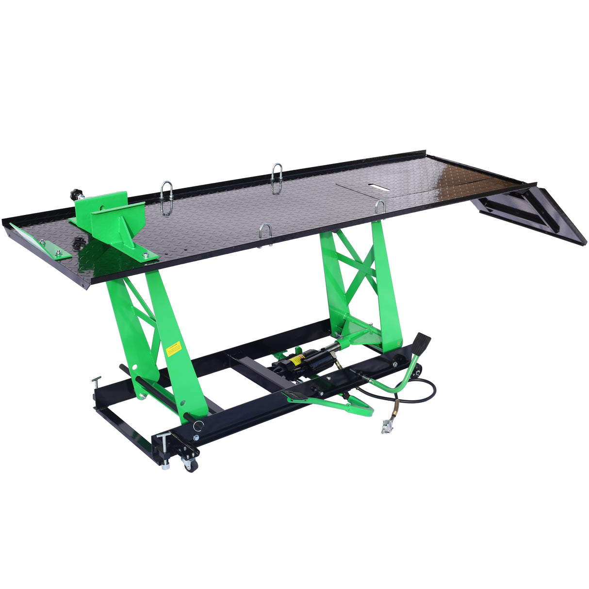 Air Hydraulic Motorcycle Lift 1000 Lb. Capacity Mobile ATV/Motorcycle Table Heavy Duty Manual/Pneumatic Jack with Removable Ramp