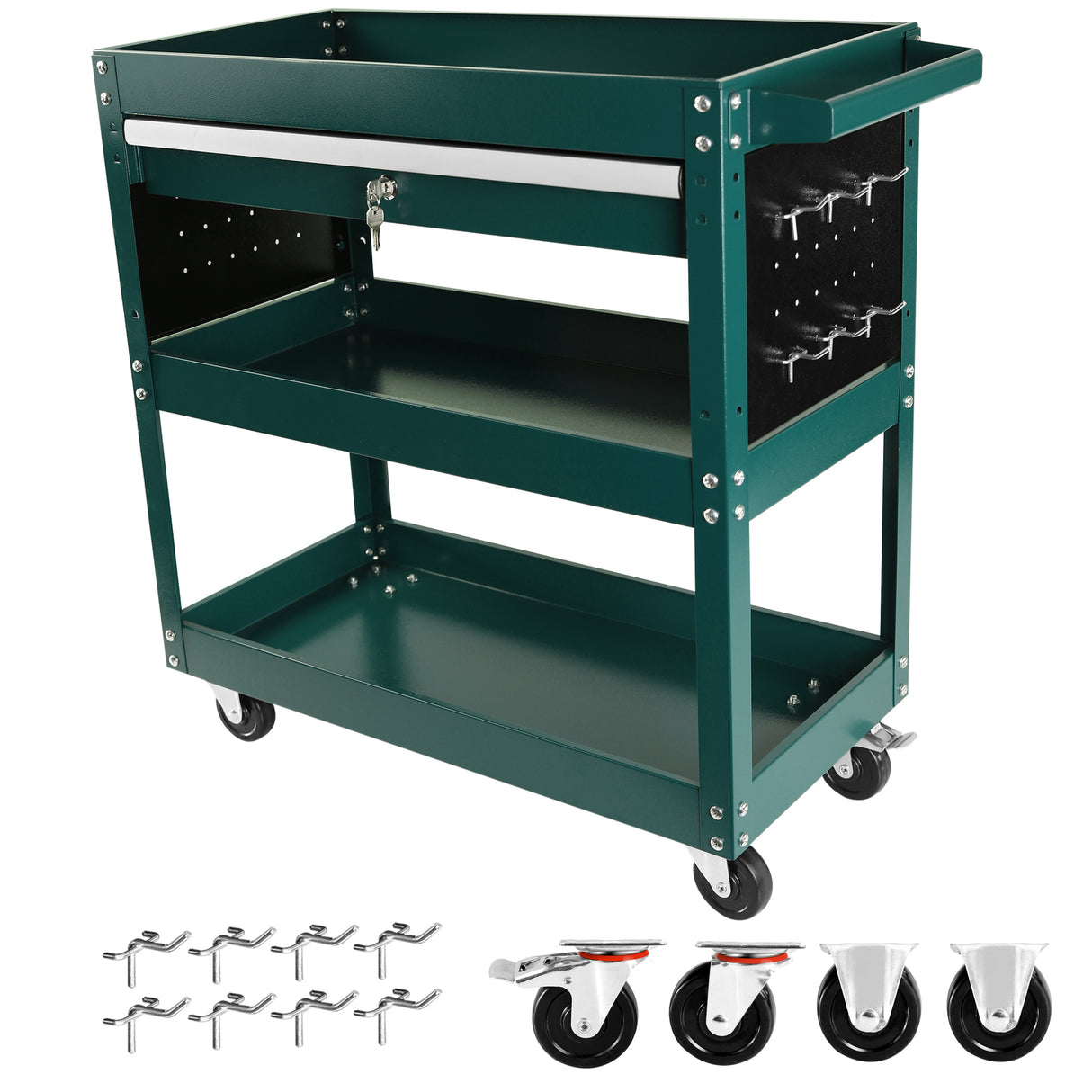 3 Tier Rolling Tool Cart Heavy Duty Utility Organizer with Storage Drawer Industrial Commercial Service for Mechanics Garage Warehouse & Repair Shop