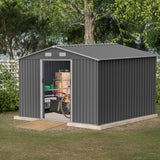 10X8 FT Outdoor Storage Shed Metal Foundation at Lockable Doors Tool para sa Patio ng Hardin sa Backyard Lawn Gray