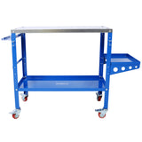 Welding Workbench Table 36"x18" 1200lbs Load Capacity Steel on Wheels Portable Work Bench with Braking Lockable Casters Tool Slots 5/8-inch Fixture Holes Tray Blue