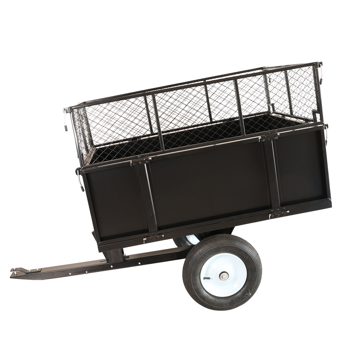 Remorque de tondeuse à gazon robuste, camion à benne basculante en acier, charge de 661,4 lb, utilitaire de jardin avec parois latérales amovibles pour le transport de tourbe de sol, matériaux de construction en acier