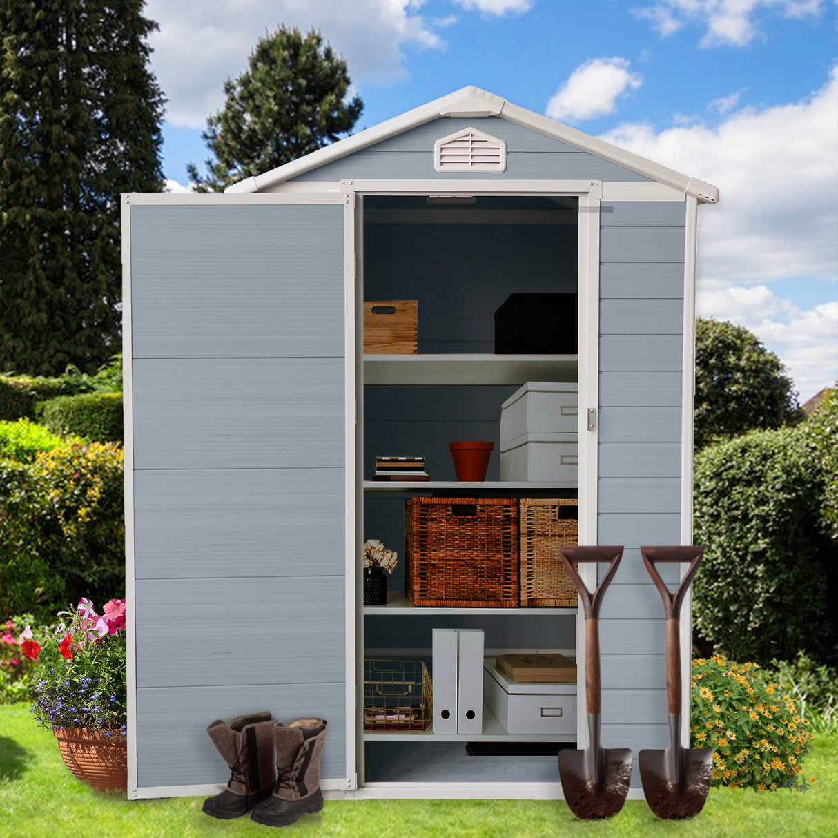 4x6ft Resin Outdoor Storage Shed Kit-Perpekto para Mag-imbak ng Patio Furniture Gray