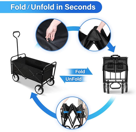 Heavy Duty Folding Portable Hand Cart na may Removable Canopy 8'' Wheels Adjustable Handles at Double Fabric para sa Shopping Picnic Beach Camping 220 lbs Capacity