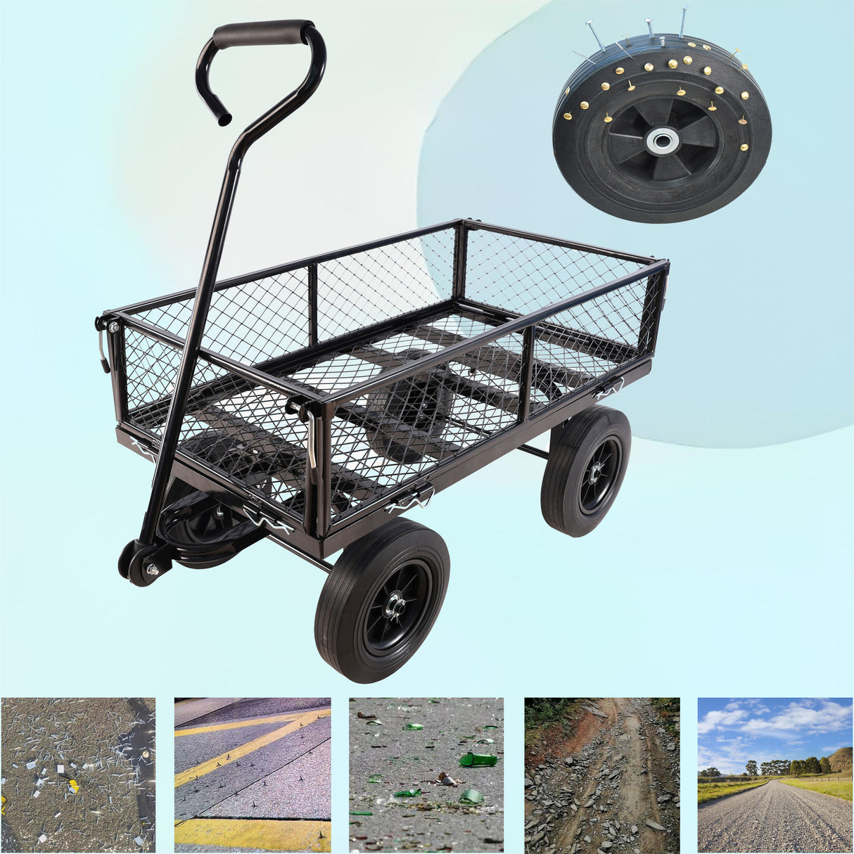 Solid Wheels Tools Wagon Cart Garden Trucks Transport Firewood Black