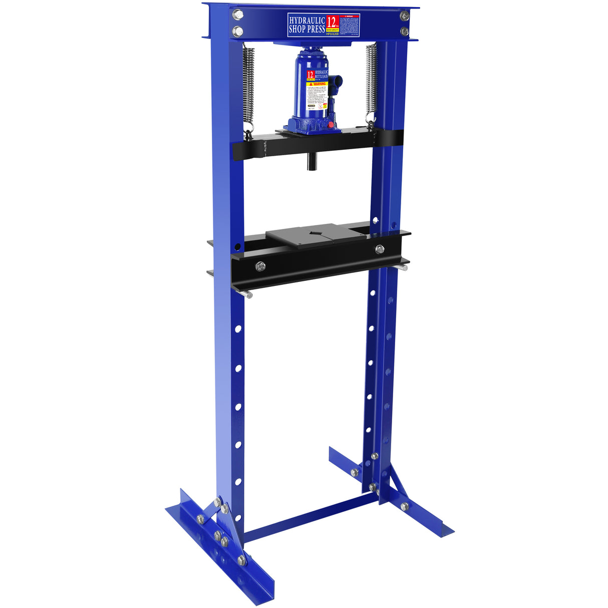 Hydraulic 12 Ton H-Frame Garage Floor Adjustable Shop Press with Plates Blue