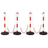 4 Pack Traffic Delineator Post Cones with Fillable Base Adjustable Safety Barrier with 5Ft Plastic Chain Outdoor and Indoor Crowd Control Stanchion for Control and Warning--White+Red